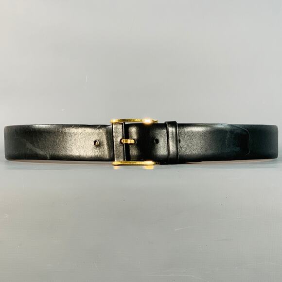 ZILLI Size 40 Black Gold Logo Leather Belt